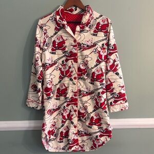 Nick & Nora Size Medium Vintage Santa Flannel Night Shirt with Pockets